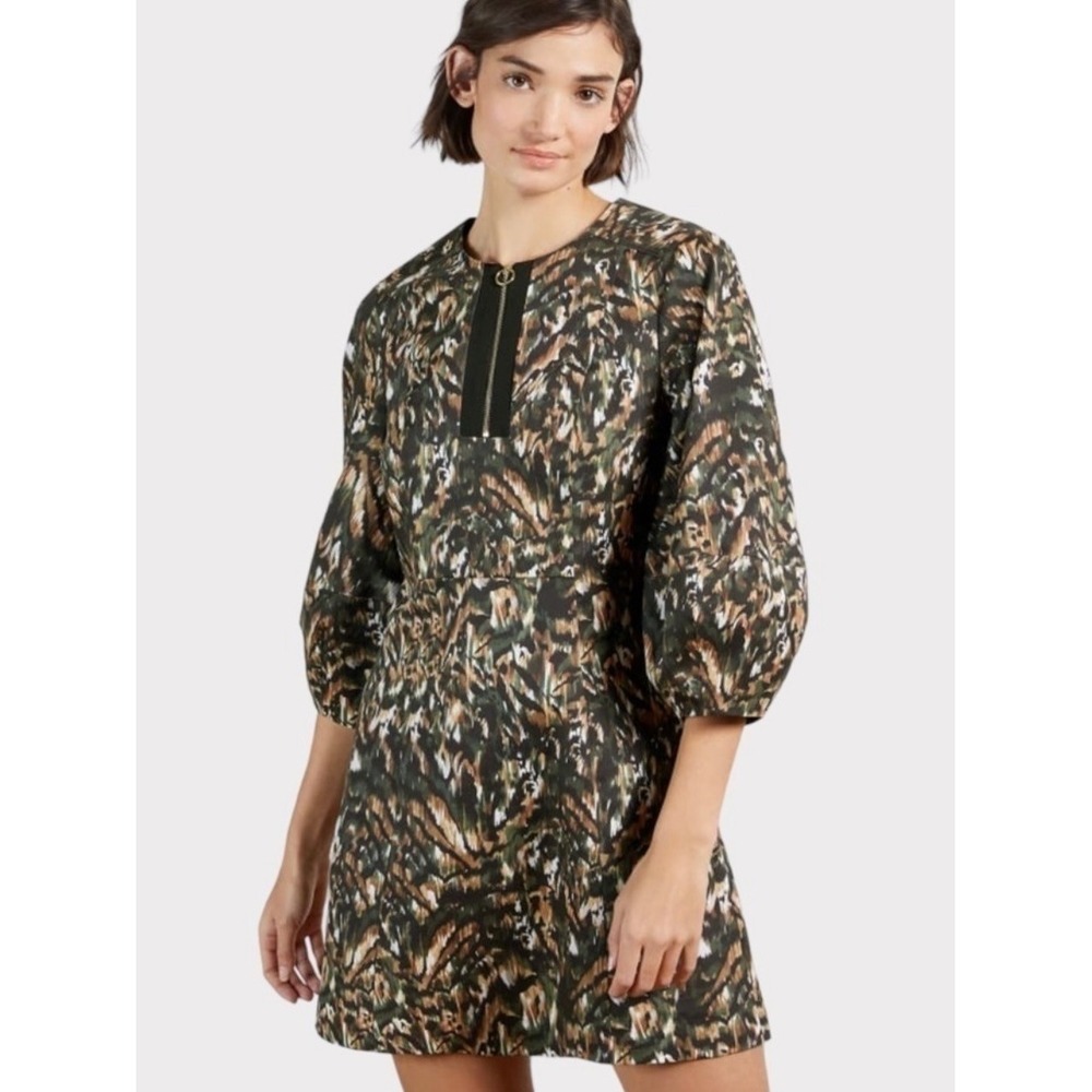Ted Baker Holily Urban‎ Mini Dress Green Abstract Print Zip Front Size 1 US 4